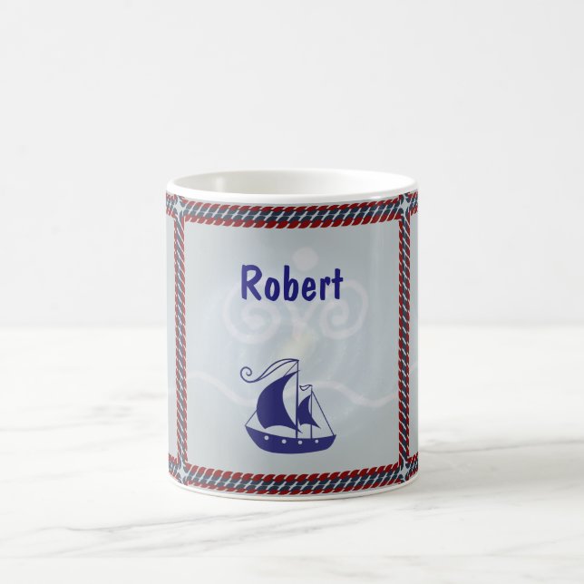 Segelboot mit Rope-Rahmen-Text Tasse (Mittel)