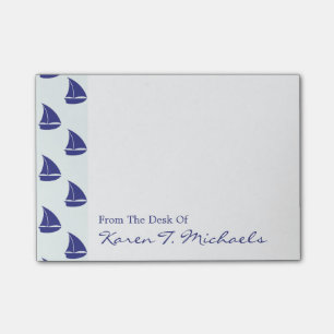 Segelboot-Muster Royal Blau Fügen Sie Ihren Name Post-it Klebezettel