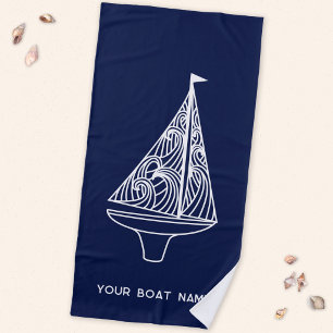 Segelboot Name Nautical Navy Blau Strandtuch
