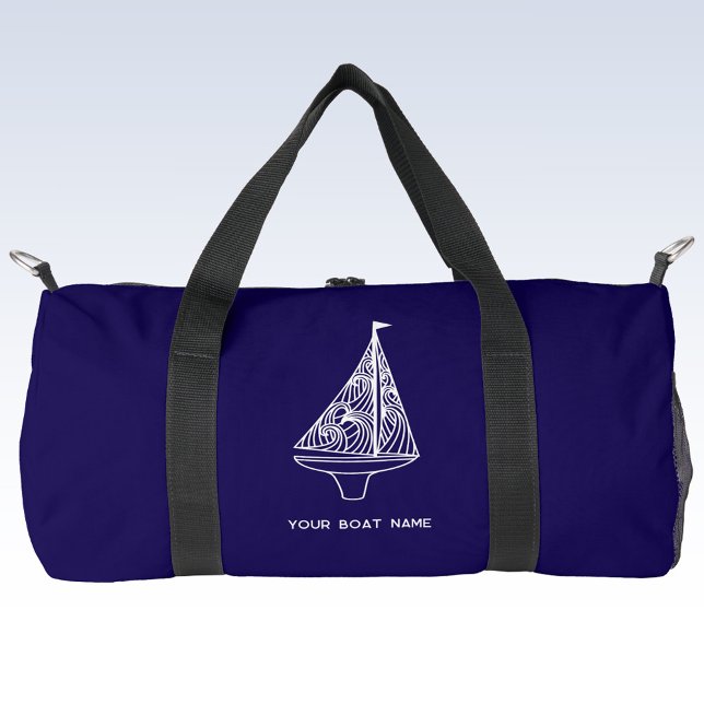 Segelboot Name Nautical Navy Blue Duffle Bag (Boat name personalized sailing boat or yacht navy blue duffel bag)