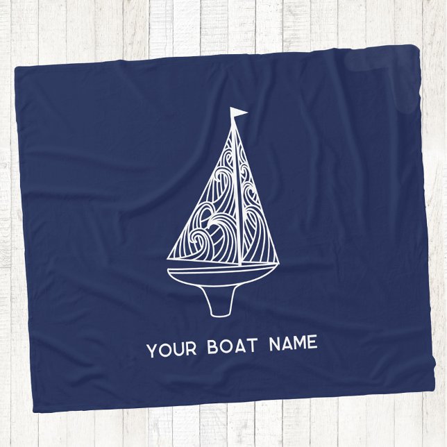Segelboot Name Nautical Navy Blue Fleecedecke (Your boat name custom text sailing boat yacht navy blue fleece blanket)