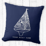 Segelboot Name Nautical Navy Blue Kissen<br><div class="desc">Fügen Sie Ihren Bootsnamen zu diesem modernen blau-weißen Segelboot-Design hinzu. Ideal für ein Boot,  einen See oder ein Strandhaus oder für alle,  die Lieben segeln. Originelle Kunst von Nic Squirrell.</div>