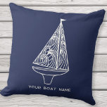 Segelboot Name Nautical Navy Blue Kissen<br><div class="desc">Fügen Sie Ihren Bootsnamen zu diesem modernen blau-weißen Segelboot-Design hinzu. Ideal für ein Boot,  einen See oder ein Strandhaus oder für alle,  die Lieben segeln. Originelle Kunst von Nic Squirrell.</div>