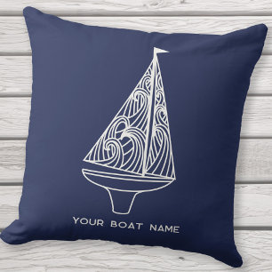 Segelboot Name Nautical Navy Blue Kissen