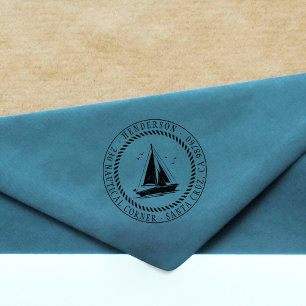 Segelboot Nautical Themed Round Rücksendeadresse Permastempel
