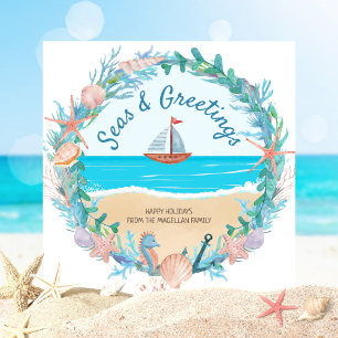 Segelboot-Nautikkranz Küstenweihnachten Feiertagskarte