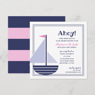 Segelboot nautische BABY SHOWER Rosa Mädchen Einla Einladung