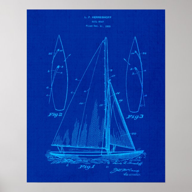 Segelboot Nr. 1 Patent Blueprint Poster (Vorne)