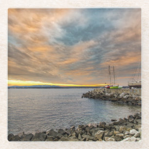 Segelboot Pier am Ozean bei Sonnenuntergang Unters Glasuntersetzer