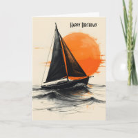 Segelboot Silhouette zum Geburtstag mit Orange Sun