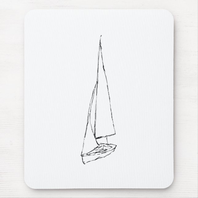 Segelboot. Skizze in Schwarzweiss. Mousepad (Vorne)