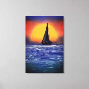Segelboot Sonnenuntergang - Aquarell-Kunst Leinwanddruck