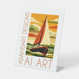 Segelboot-Sonnenuntergang-Kunst im Vintage-Stil Sockelschild