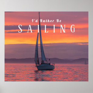 Segelboot Sonnenuntergang Orange Gold Lila Himmel, Poster