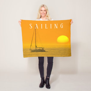 Segelboot Sonnenuntergang Orangefarbener Himmel Gr Fleecedecke