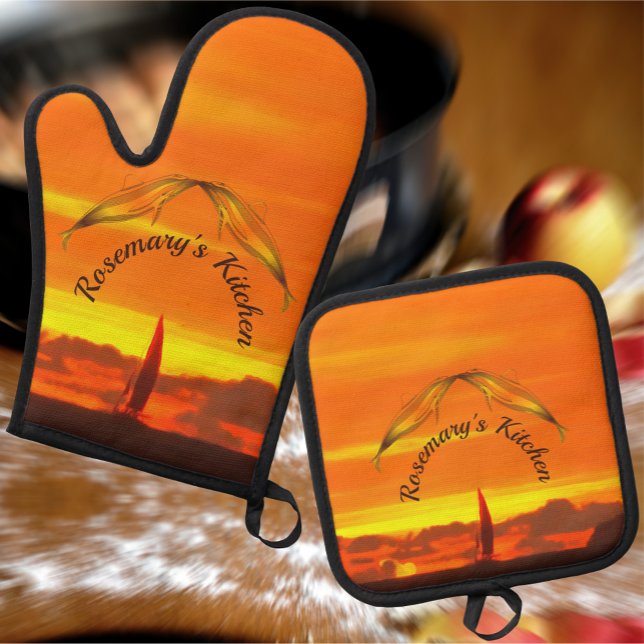 Segelboot Sunset 1300 Ofenhandschuh & Topflappen-Set (Von Creator hochgeladen)