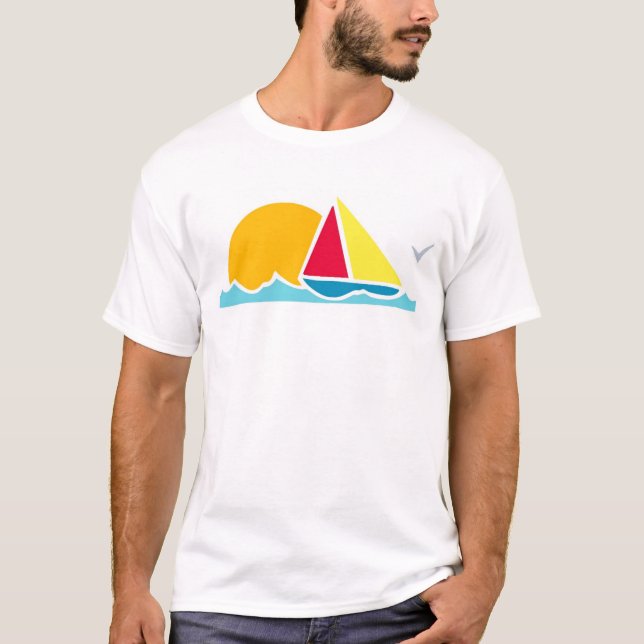 Segelboot-Szenen-weißer T - Shirt, S M L XL 1X 2X T-Shirt (Vorderseite)