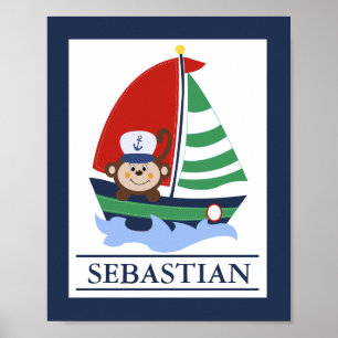Segelboot und Affe Benutzerdefinierter Wandkunst D Poster