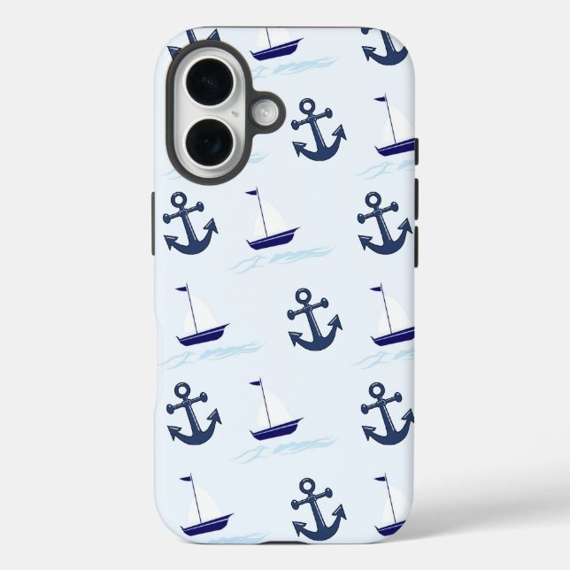 Segelboot und Anchor Muster Blau Case-Mate iPhone Hülle (Rückseite)