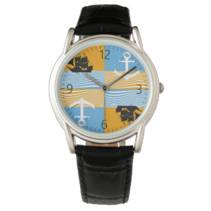 Segelboot und Ankermuster Armbanduhr