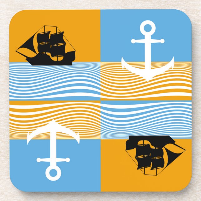 Segelboot und Ankermuster Getränkeuntersetzer (Vorderseite)