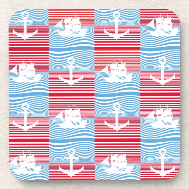 Segelboot und Ankermuster Getränkeuntersetzer (Vorderseite)