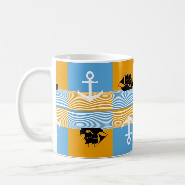 Segelboot und Ankermuster Kaffeetasse (Links)