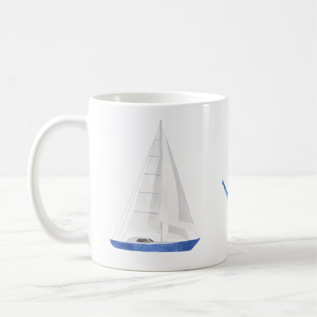 Segelboot und blaues Ankernautik Kaffeetasse (Links)