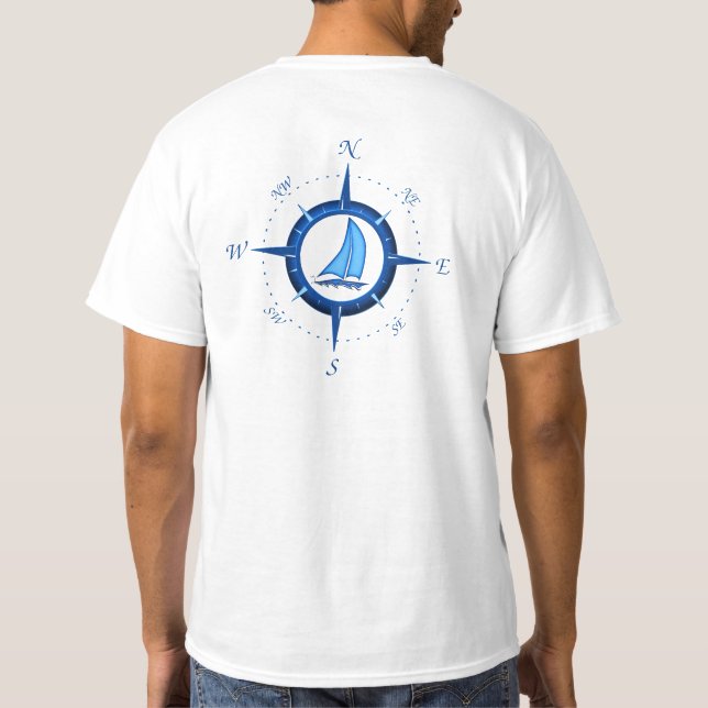 Segelboot und Compass-Rose T-Shirt (Rückseite)