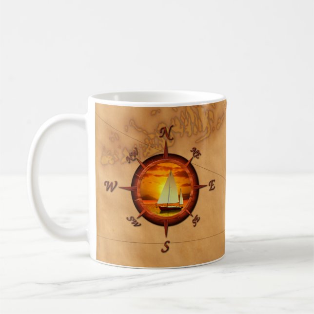 Segelboot und Compass-Rose Tasse (Links)