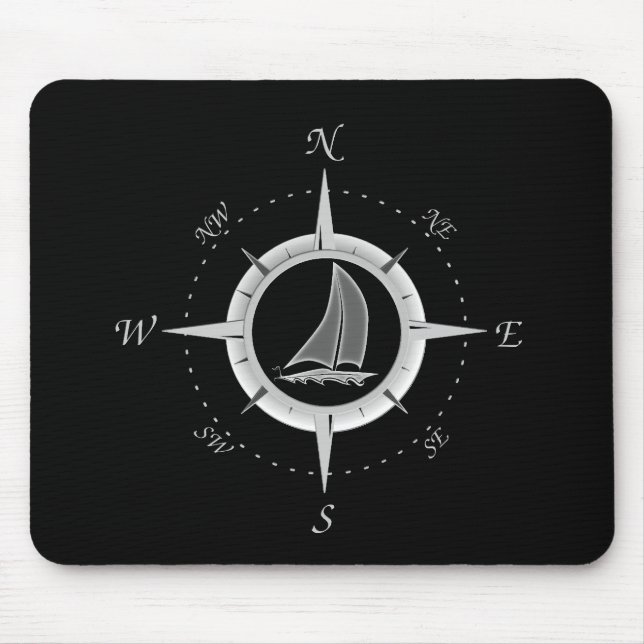 Segelboot-und Kompass-Rose Mousepad (Vorne)