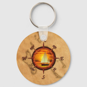 Segelboot-und Kompass-Rose Schlüsselanhänger