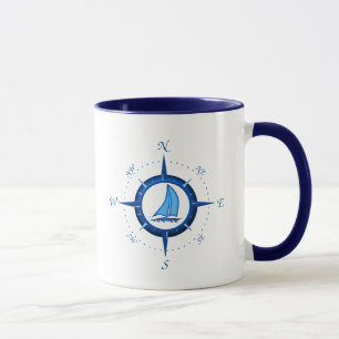 Segelboot-und Kompass-Rose Tasse