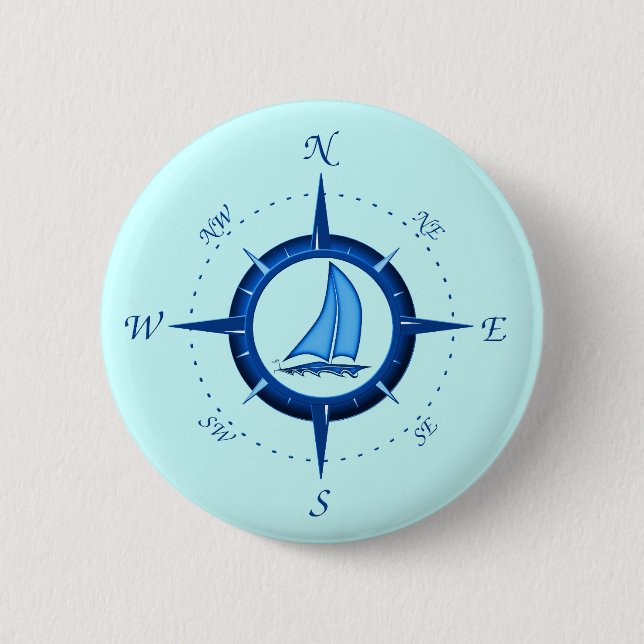 Segelboot und Kompassrose Button (Vorderseite)