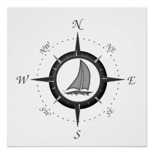 Segelboot und Kompassrose Poster