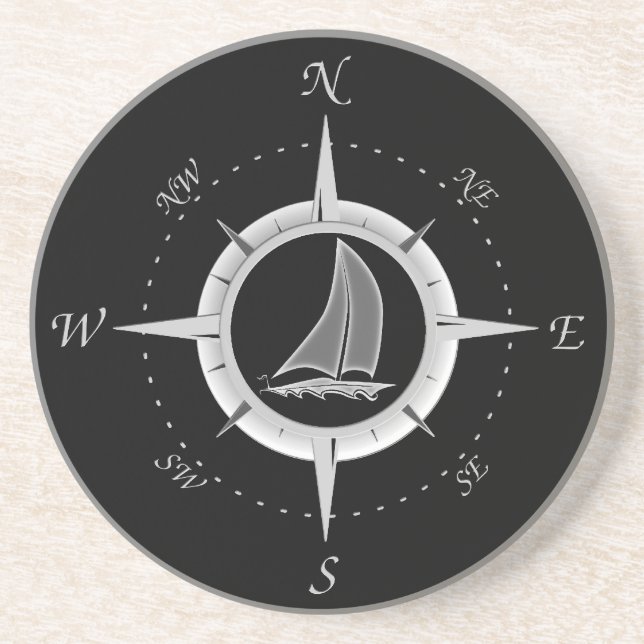 Segelboot und Kompassrose Sandstein Untersetzer (Vorne)