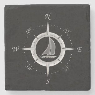 Segelboot und Kompassrose Steinuntersetzer