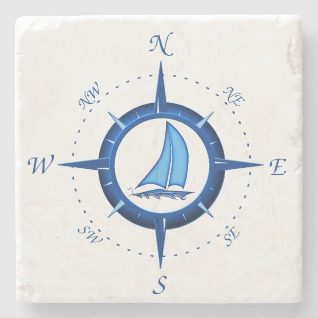 Segelboot und Kompassrose Steinuntersetzer (Vorderseite)