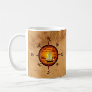 Segelboot und Kompassrose Tasse
