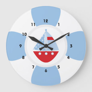 Segelboot und Leben-Ring Große Wanduhr