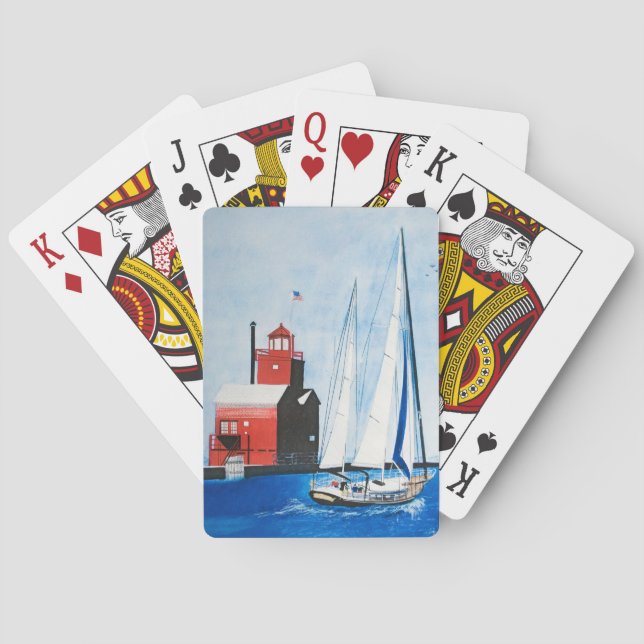 Segelboot und Leuchtturm von Michigan Spielkarten (Rückseite)