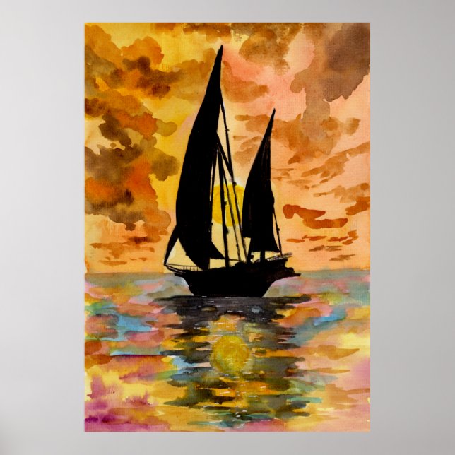 Segelboot und Ocean Sunset Poster (Vorne)