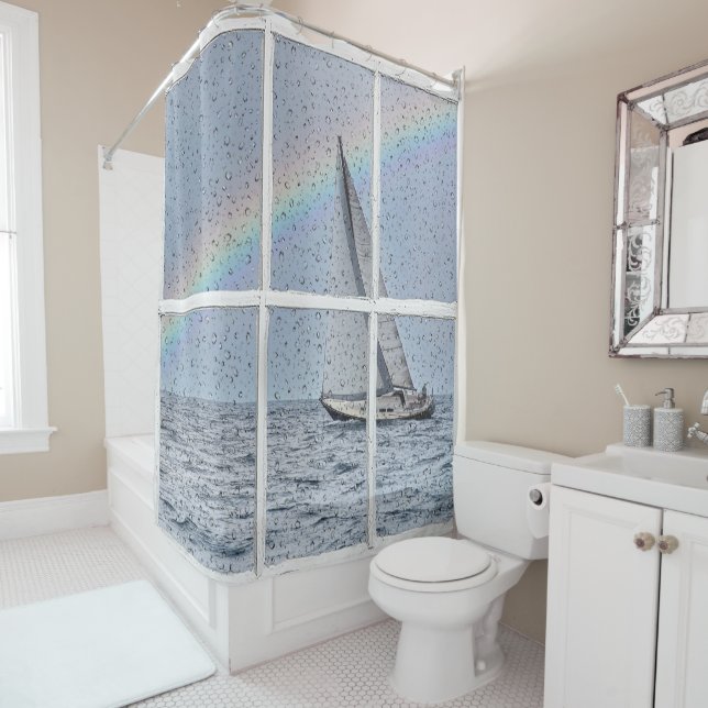 Segelboot und Regenbogen in Window Duschvorhang (Beispiel)