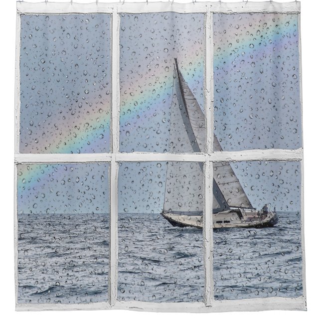 Segelboot und Regenbogen in Window Duschvorhang (Vorderseite)