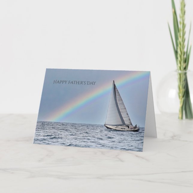 Segelboot und Regenbogen Vatertag Karte (Vorderseite)