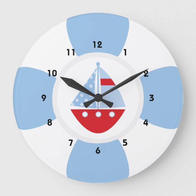 Segelboot und Rettungsring Große Wanduhr (Vorderseite)