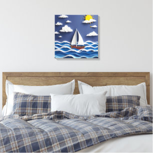 Segelboot und Sonnenschein Papierbearbeitung Leinwanddruck