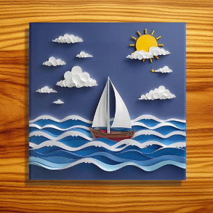 Segelboot und Sonnenschein Papierbearbeitung Poster