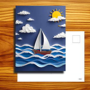 Segelboot und Sonnenschein   Papierbearbeitung Postkarte