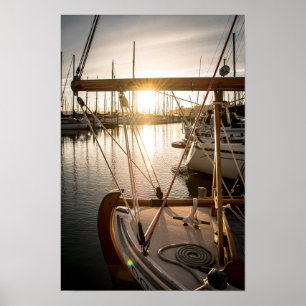 Segelboot und Sonnenuntergang in der Marina-Fotogr Poster